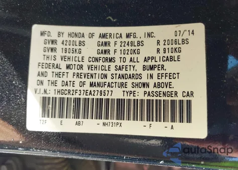2014 Honda Accord Lx from USA, damaged, VIN 1HGCR2F37EA279577